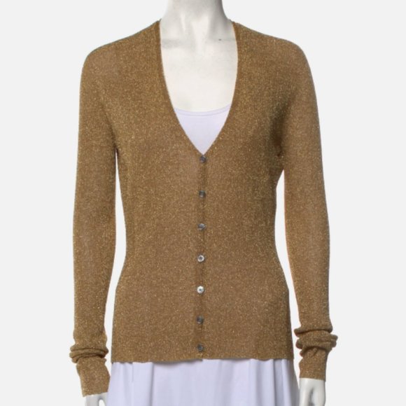 🥳🥂5 X HP🥂🥳 LANVIN METALLIC RIBBED-KNIT CARDIGAN IN GOLD - Picture 4 of 11